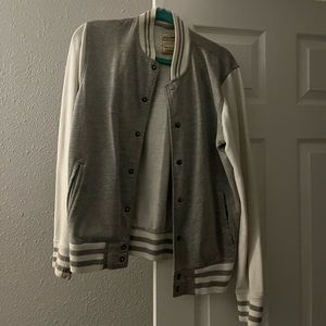 White and Grey Linen Bomber Jacket